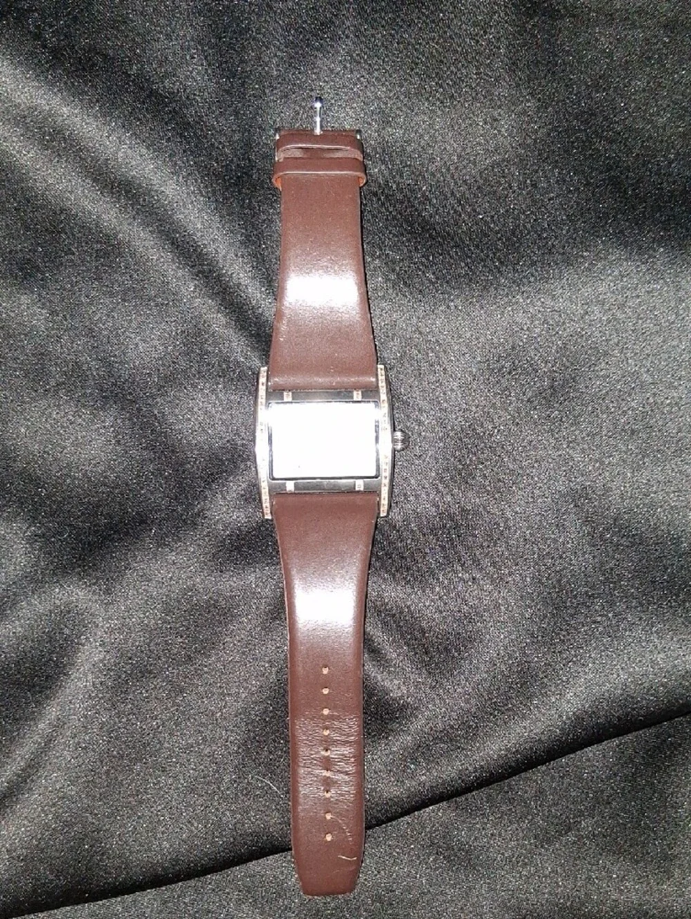 Manoel Bernardes Rectangular Watch - 48 Garnets - Reddish Brown Leather Strap